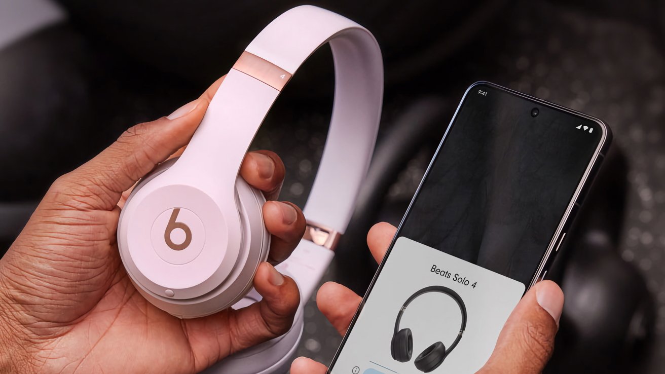 A pair of pink Beats Solo 4 pairing to an Android phone