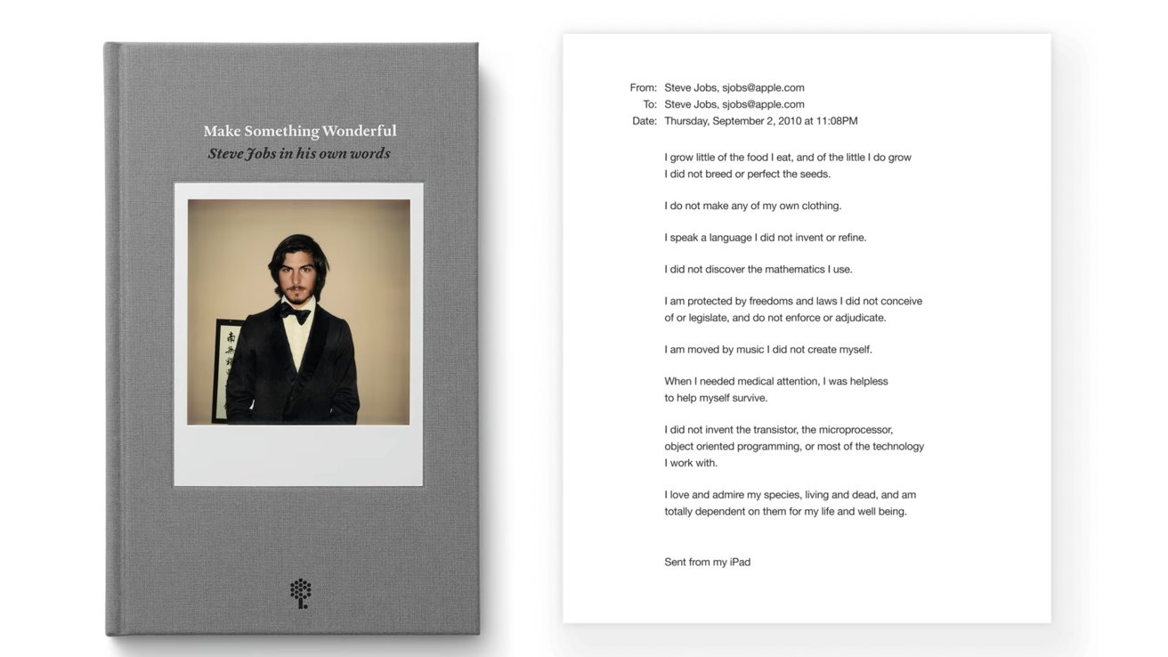 The cover of 'Make Something Wonderful' and an email from Steve Jobs to himself