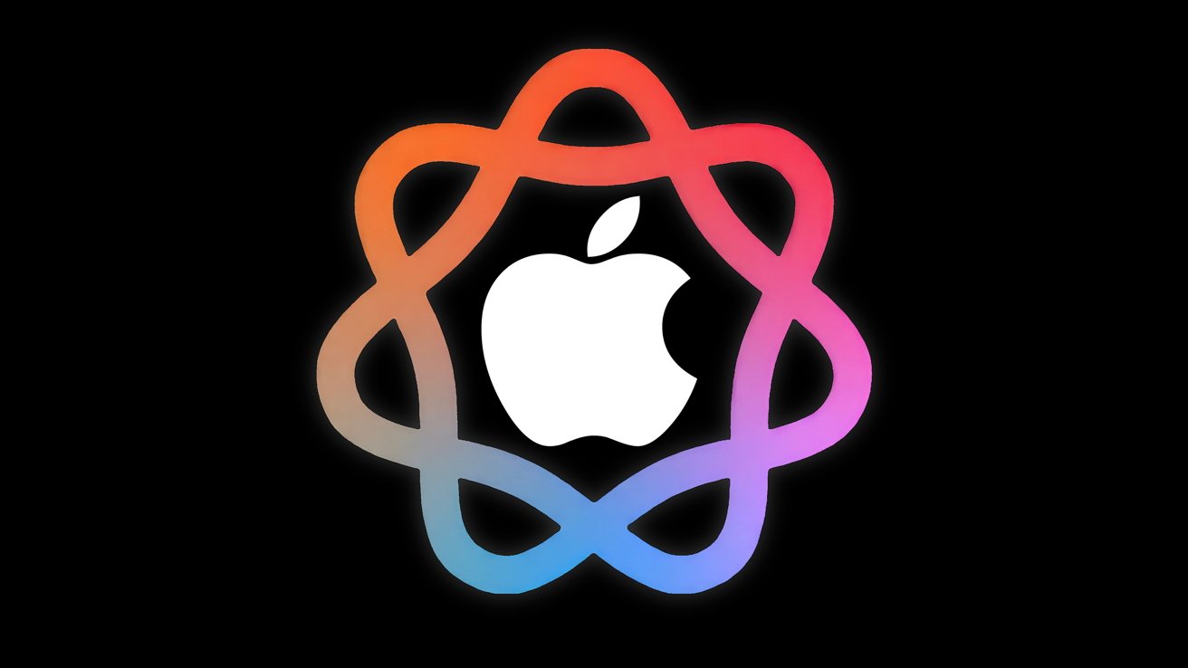 An Apple logo surrounded by a colorful waveform