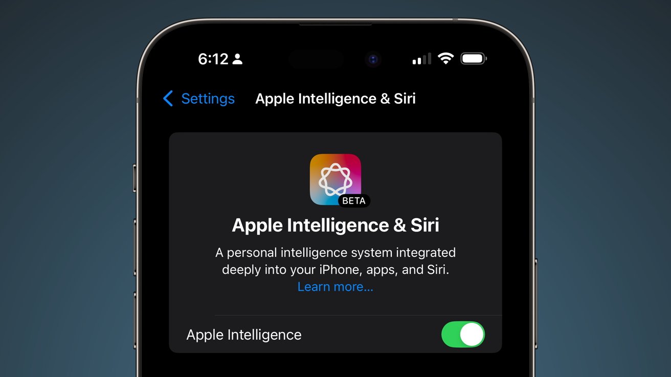 Apple Intelligence &amp; Siri menu in the iOS 18.1 beta