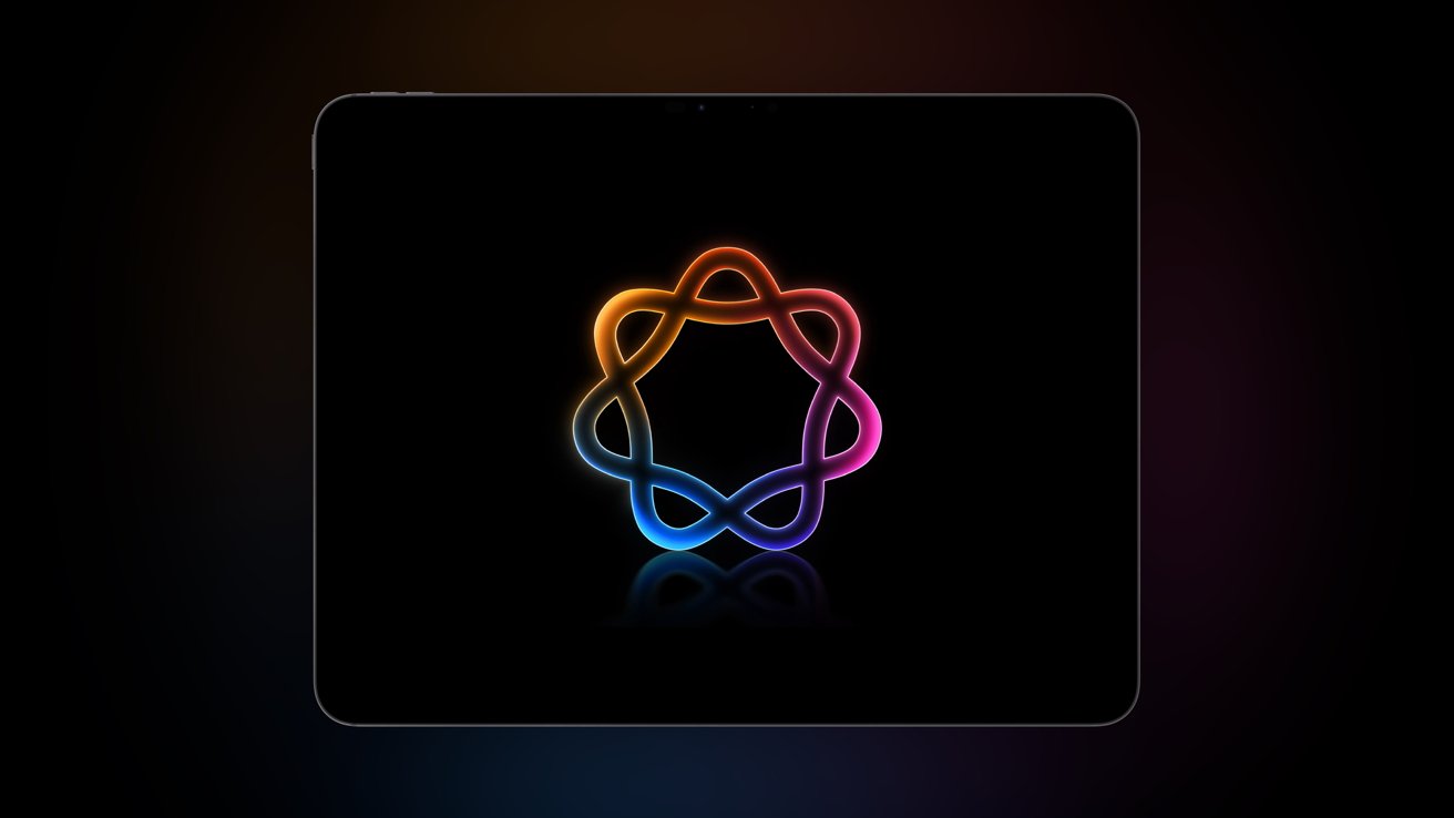 A colorful infinity loop logo with red, orange, and blue gradients on a black background, centered on a dark rectangular frame.