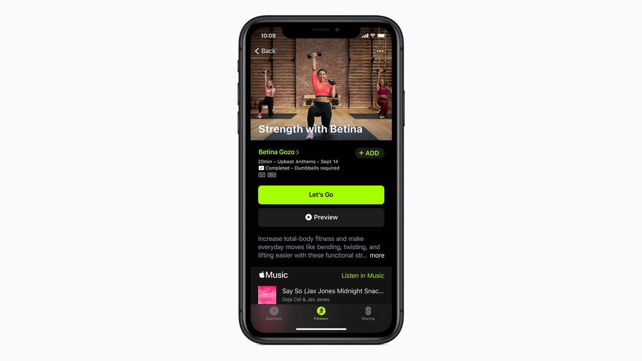 Choosing a workout in Apple Fitness+