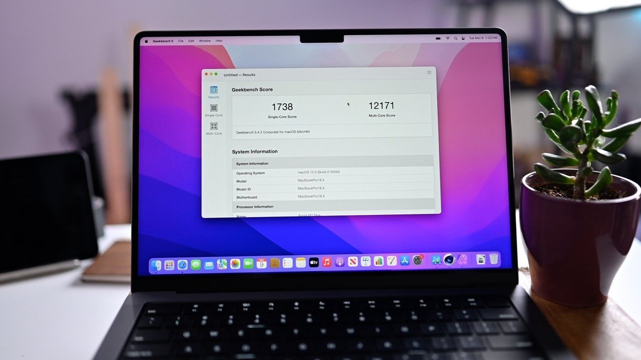 Geekbench 5 scores on the M1 Max 14-inch MacBook Pro