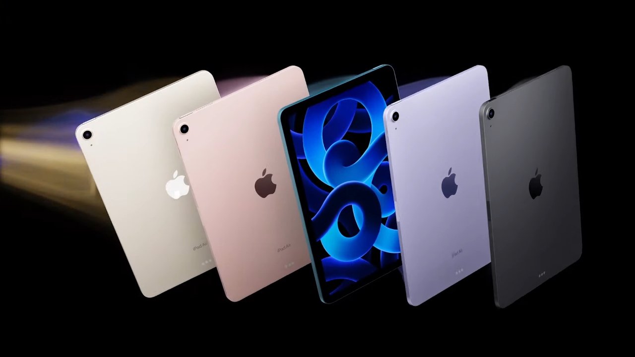 The iPad Air 5 comes in space gray, pink, blue, purple, and starlight