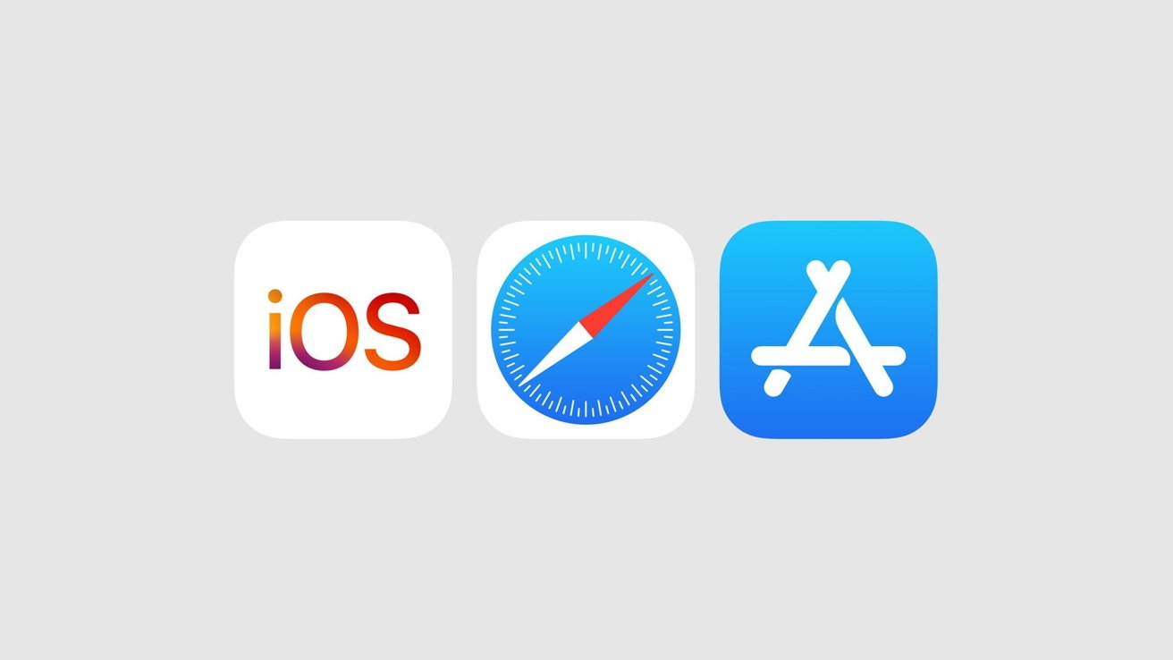 An iOS icon, Safari icon, and App Store icon