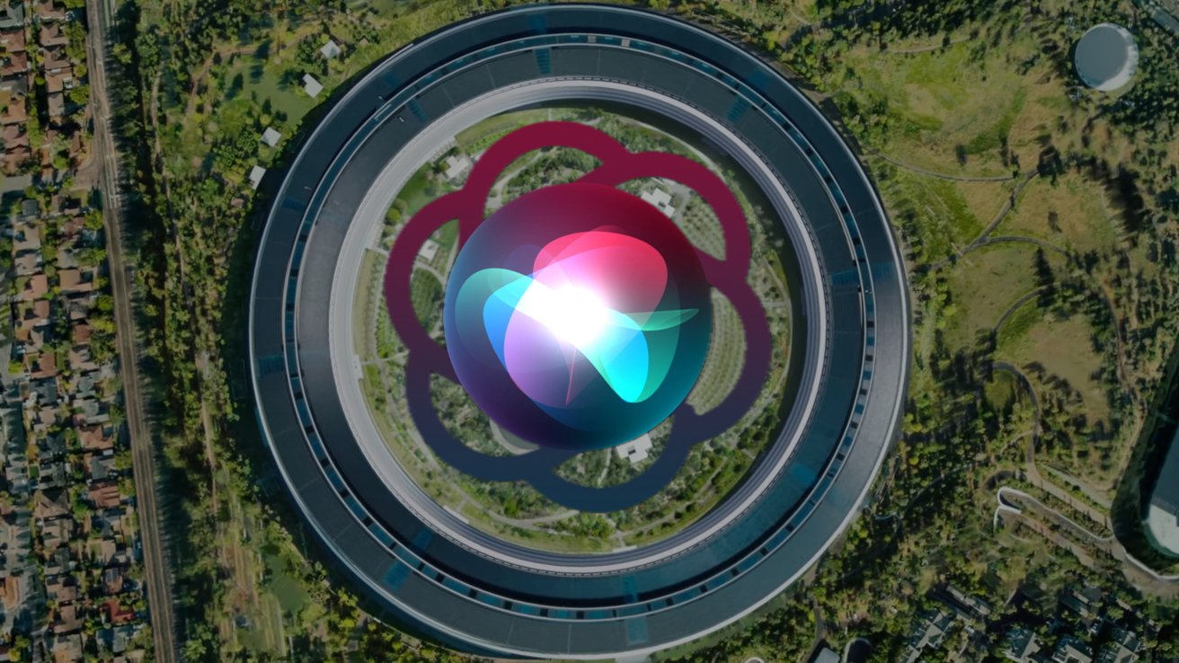 A Siri and ChatGPT logo superimposed over Apple Park