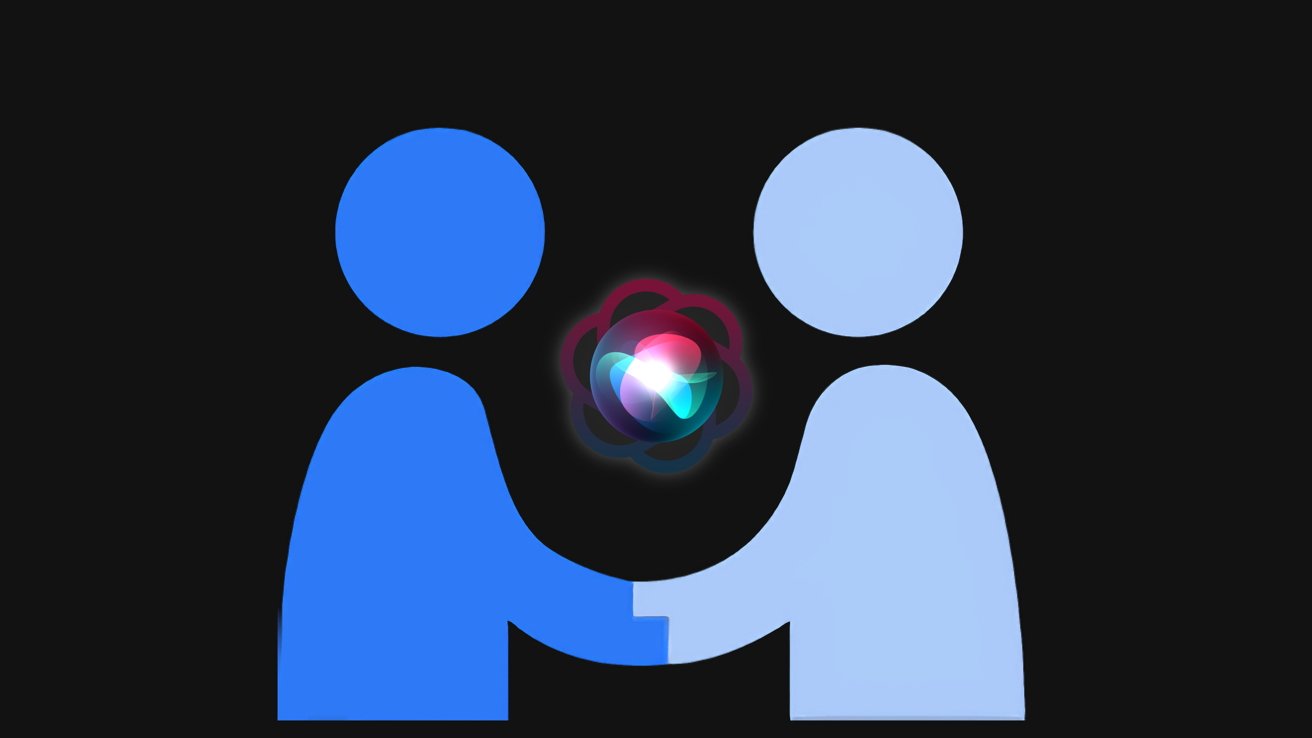 Two stick figures shake hands under a Siri-GPT icon