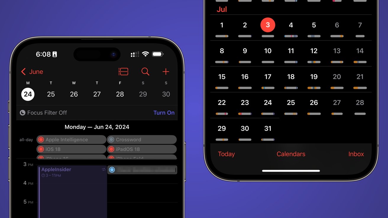 Screenshots of the new Calendar interface with Reminders