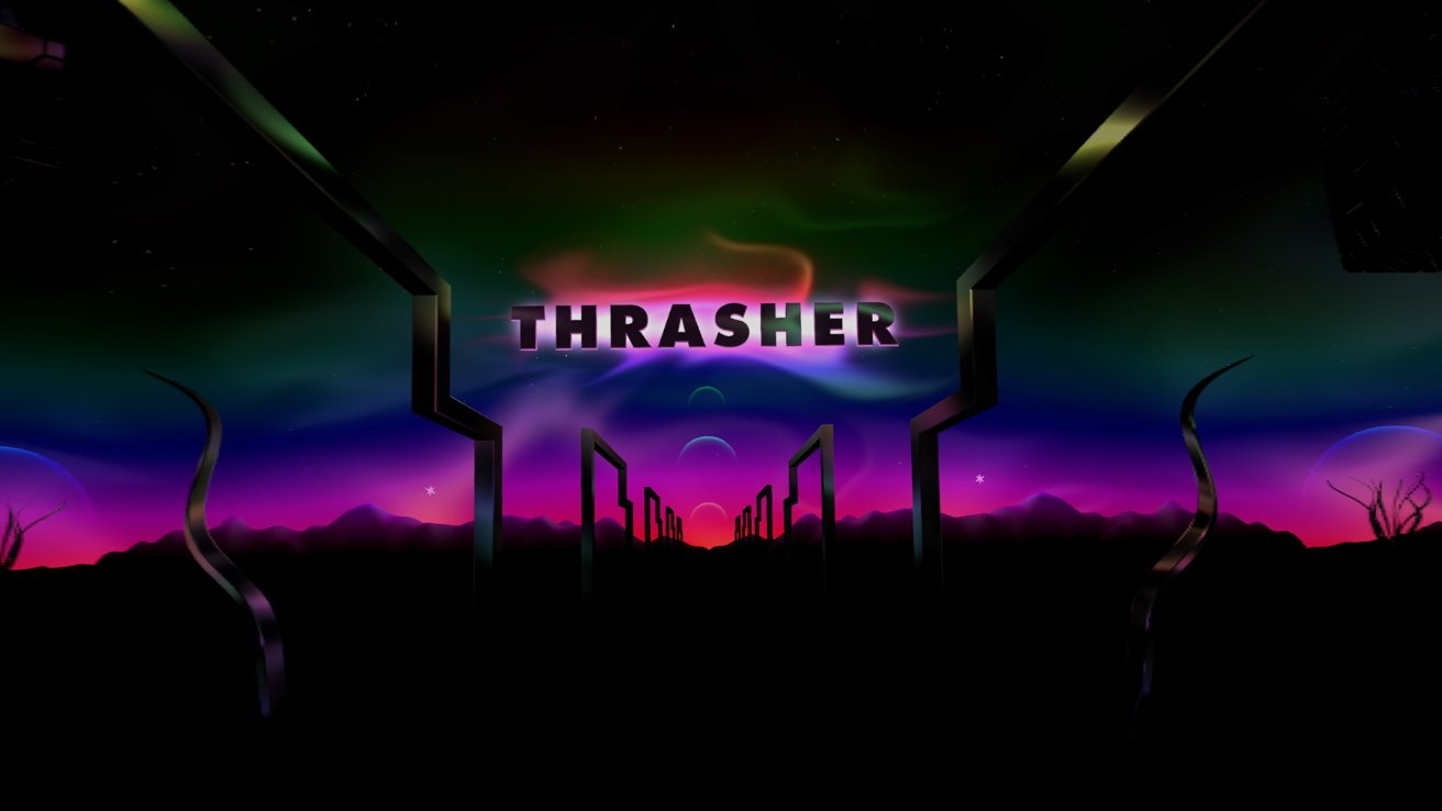 The title scene for VR game 'Thrasher'