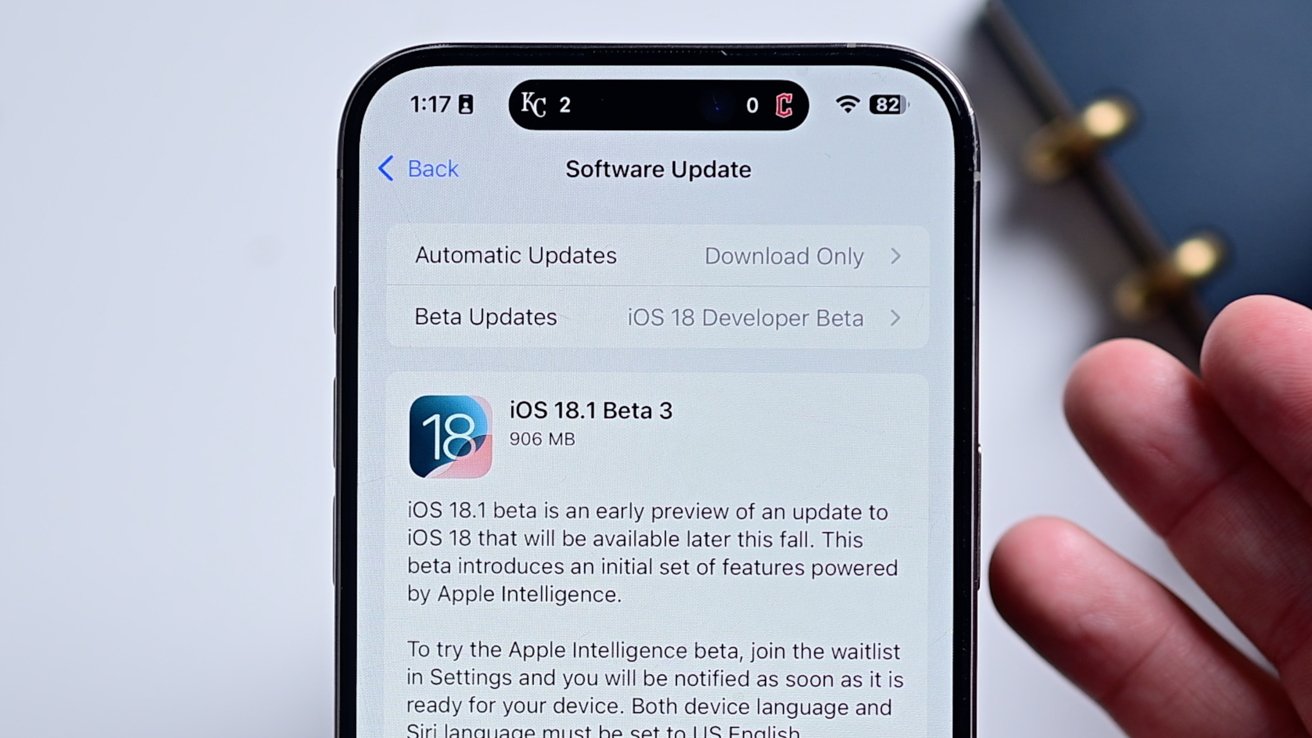 A screenshot of the impending iOS 18.1 software update