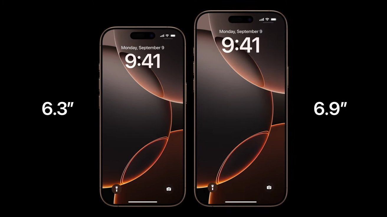 Two smartphones with 6.3-inch and 6.9-inch screens, displaying 9:41 AM and Monday, September 9 on their screens against a black background.