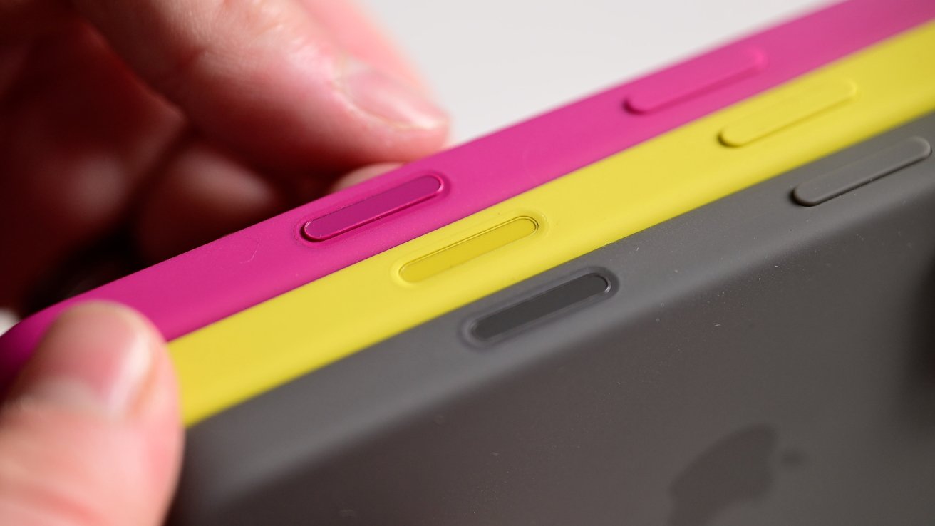 The camera control button on the silicone cases is color-matched out of sapphire