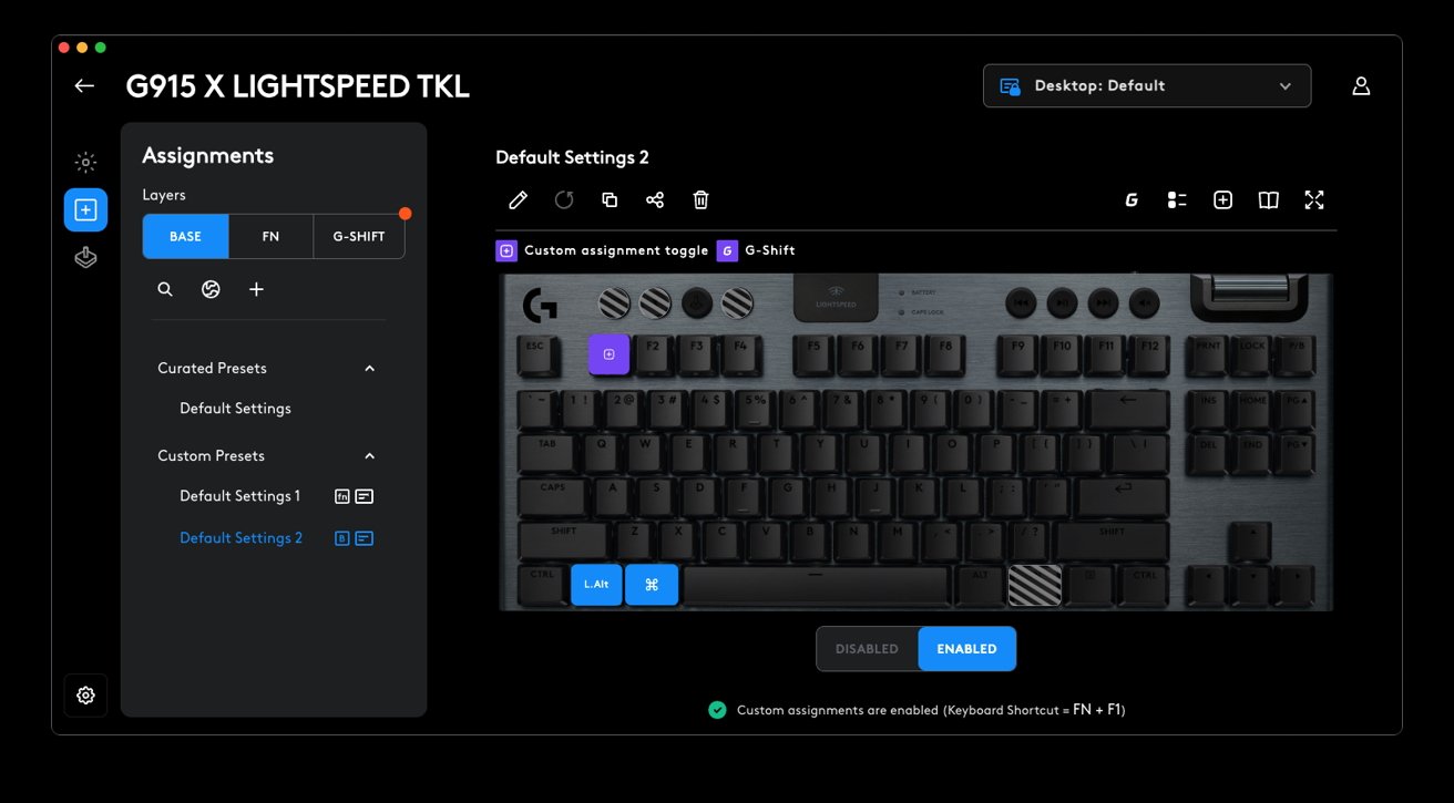 Logitech G915 X Keyboard review: G Hub software for key mapping.