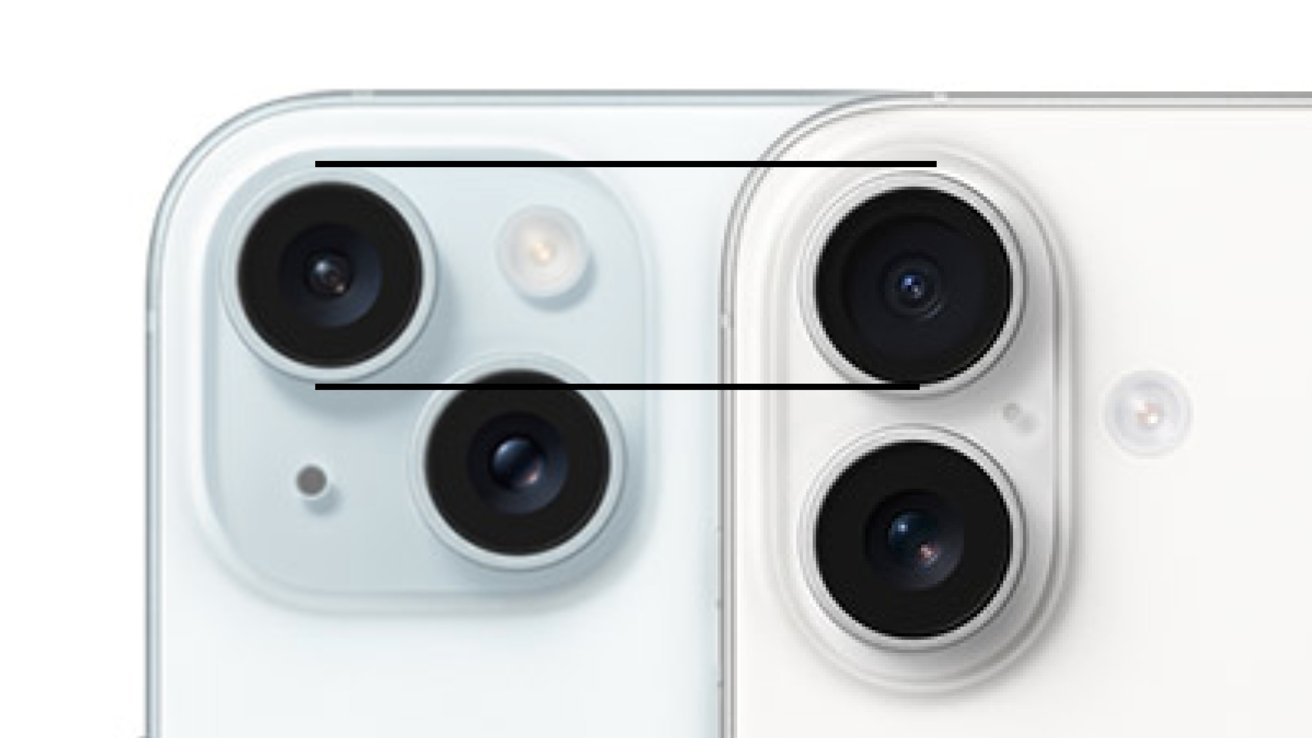 Two smartphones with dual rear camera setups shown side by side, highlighting lens and flash alignment differences.