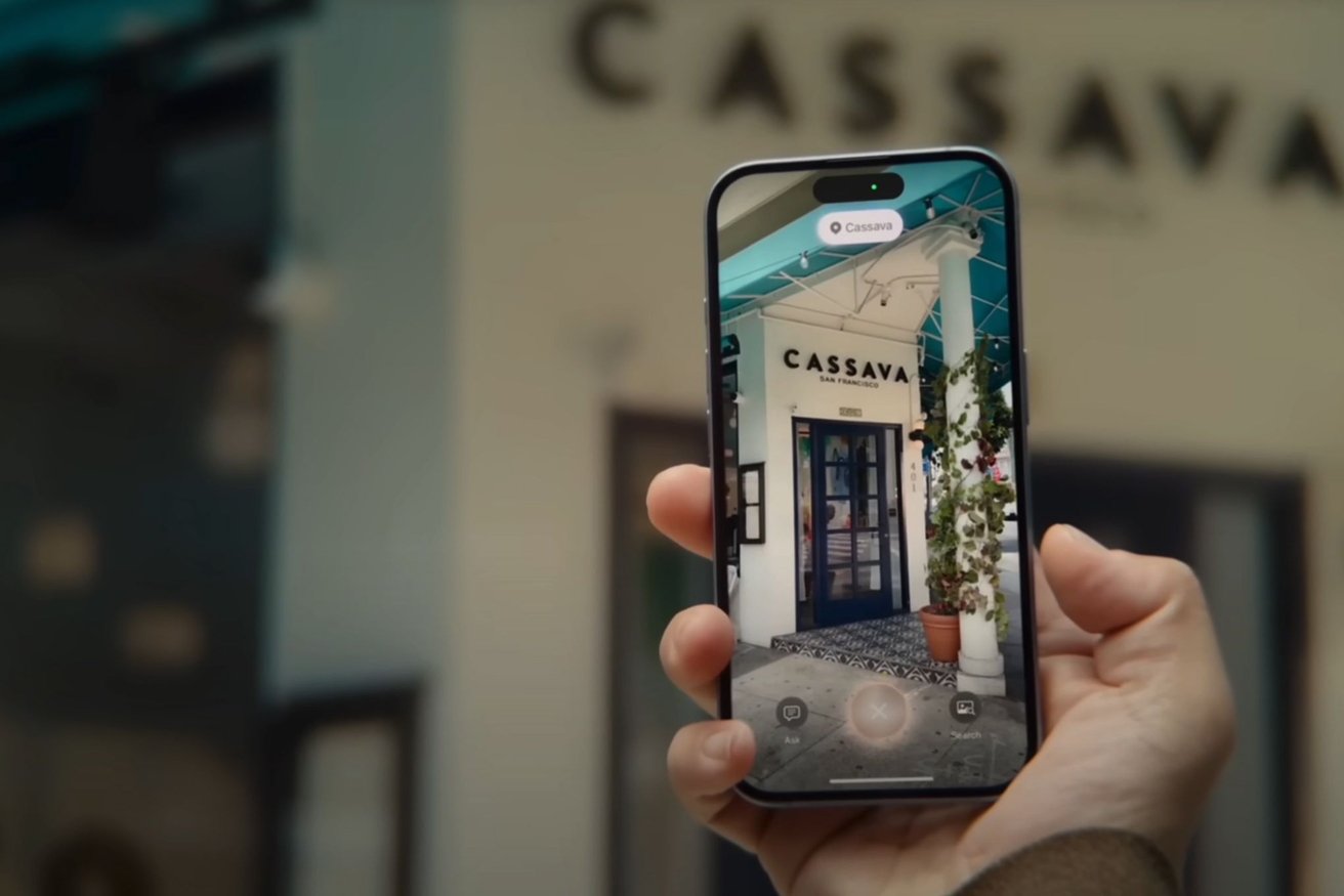 An example of Apple Visual Intelligence holding a phone up to scan the front of a restaurant