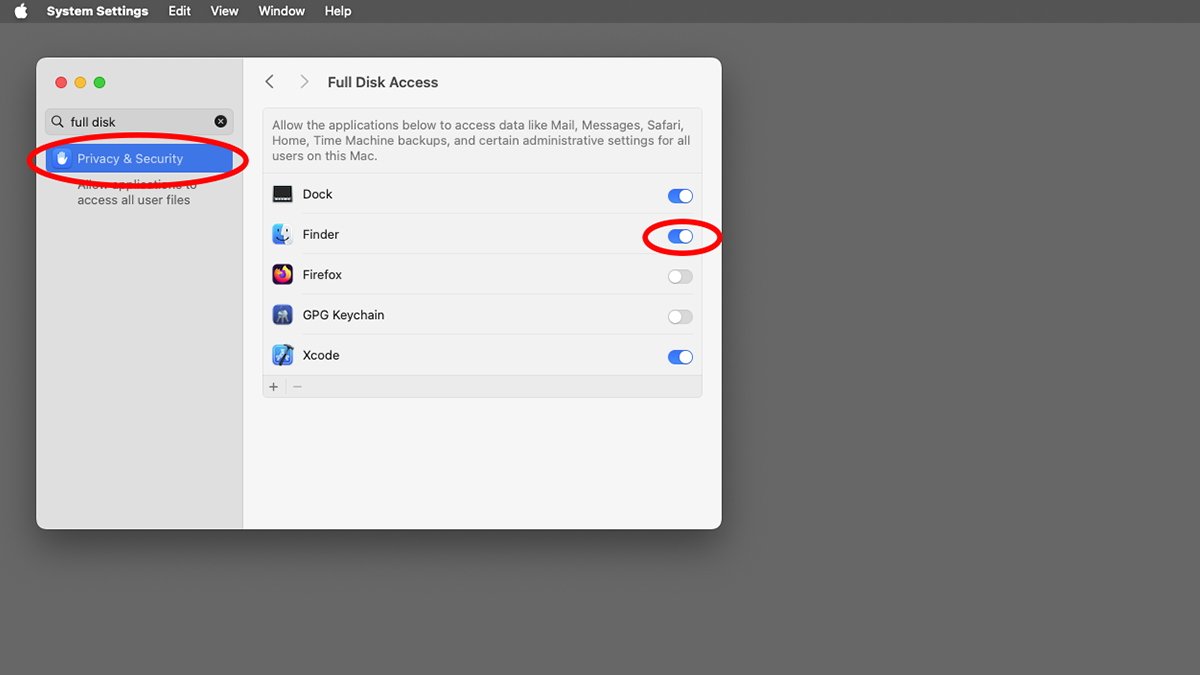 System Settings allows you to set Full Disk Access for specific apps.