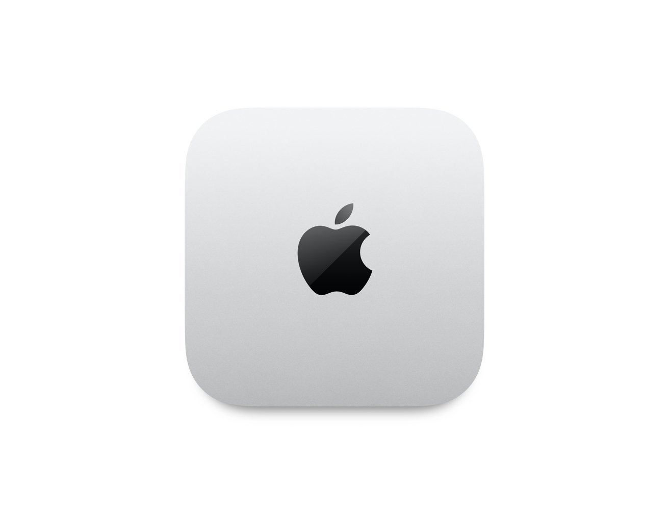 A sleek, silver compact device with a black apple logo centered on the front surface.