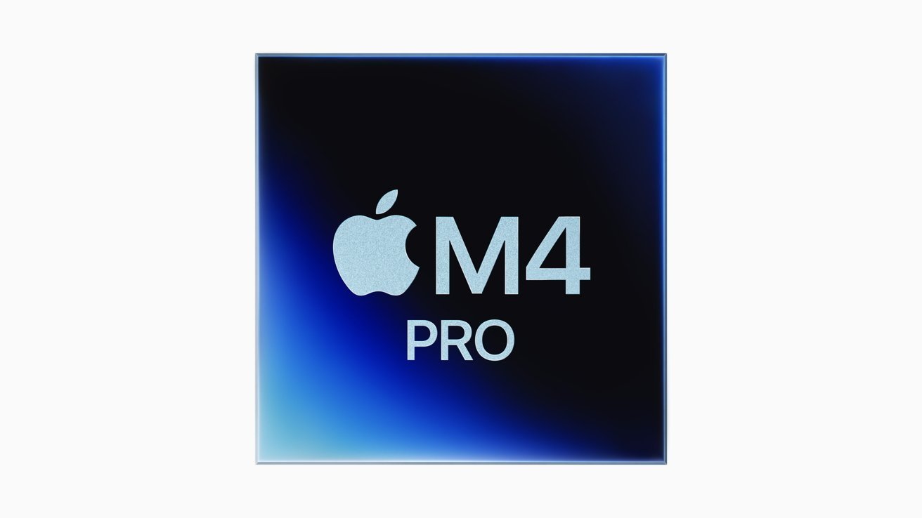 A sleek blue and black gradient square with a metallic apple logo and the text M4 PRO.